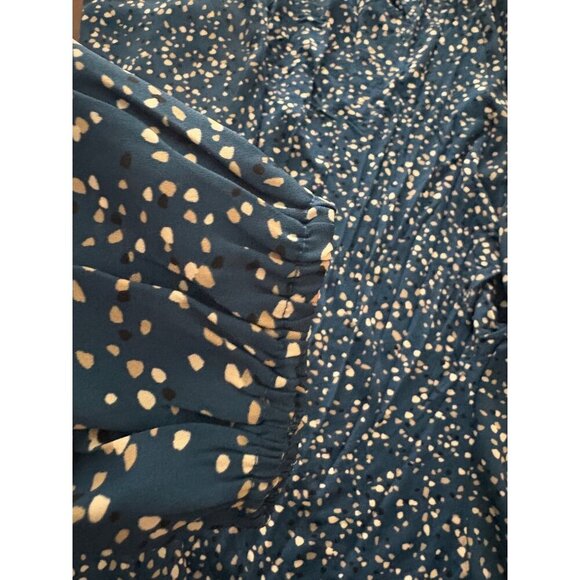 LOFT Blue Confetti Dot Long Sleeve Split Neck Smocked Casual Blouse Size XL - Picture 12 of 12